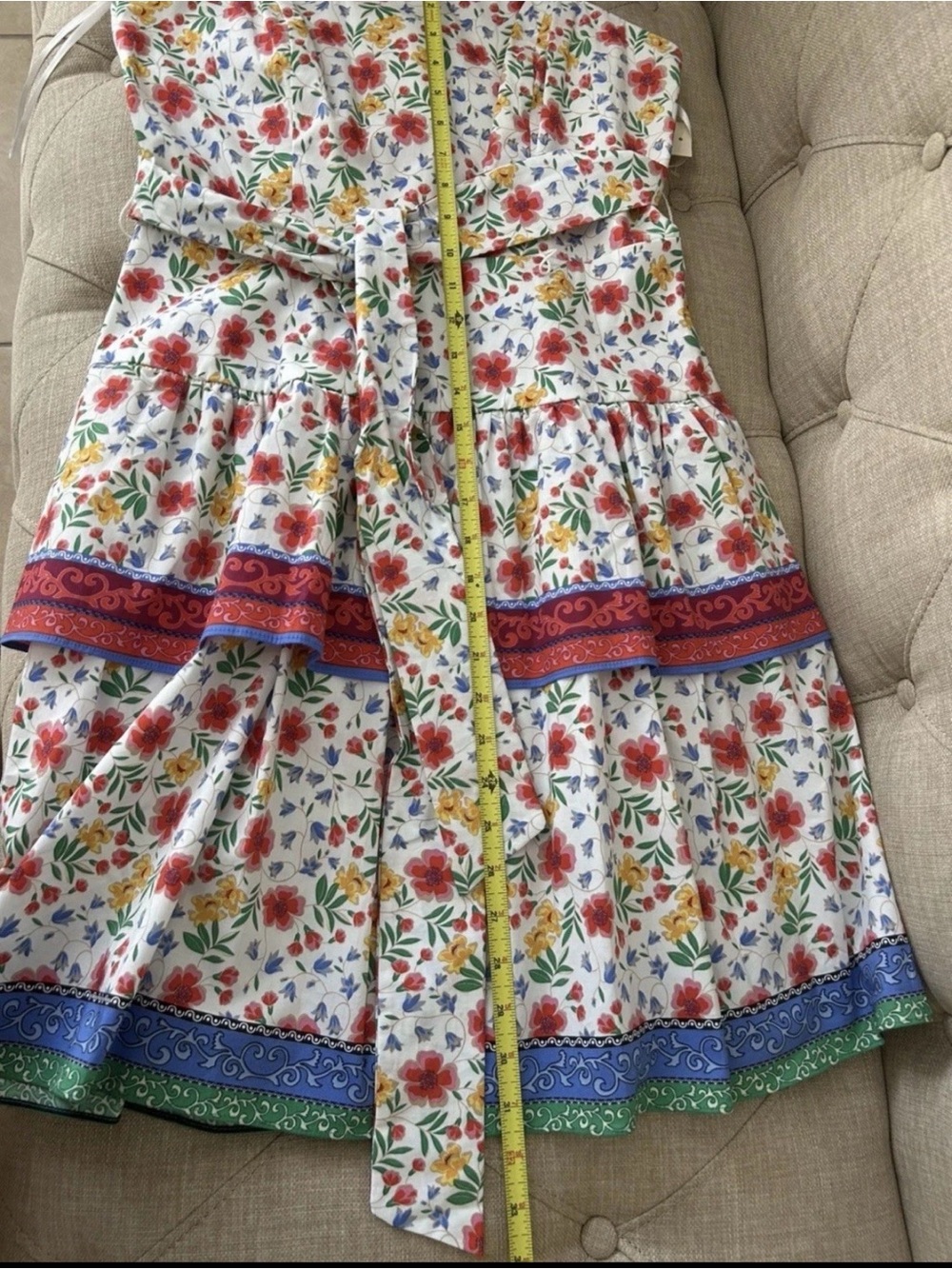 Eliza J $138 White Floral Tiered Sundress Pink Blue Green Trim Size 10 - Picture 4 of 9